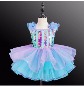 Children Toddlers jazz dance dresses sequins tutu skirts  princess performance costumes singers gogo dancers dance outfits for girls